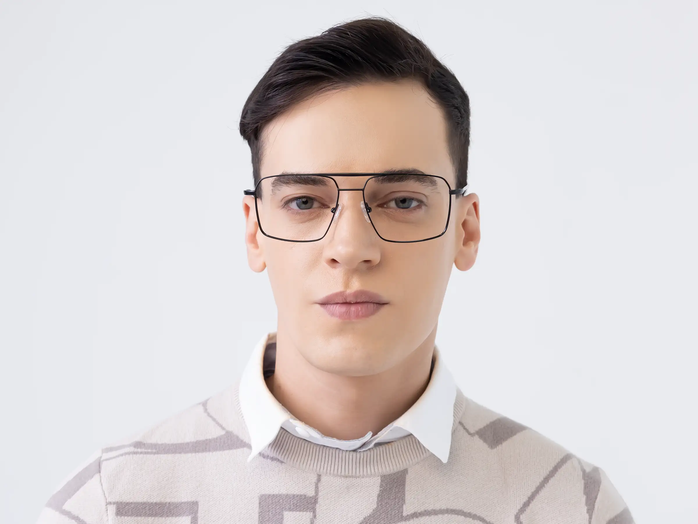 Black Square Double Bridge Glasses