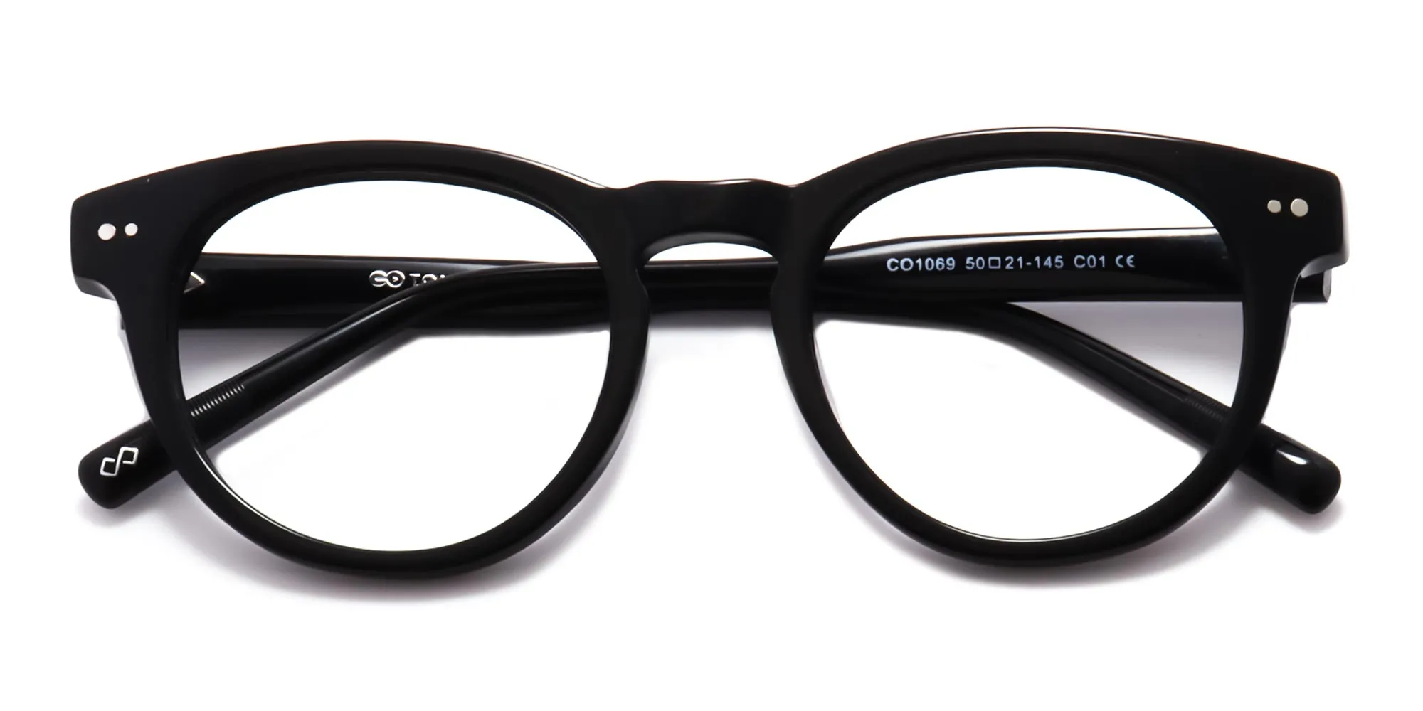 Black frame round acetate full rim glasses-2