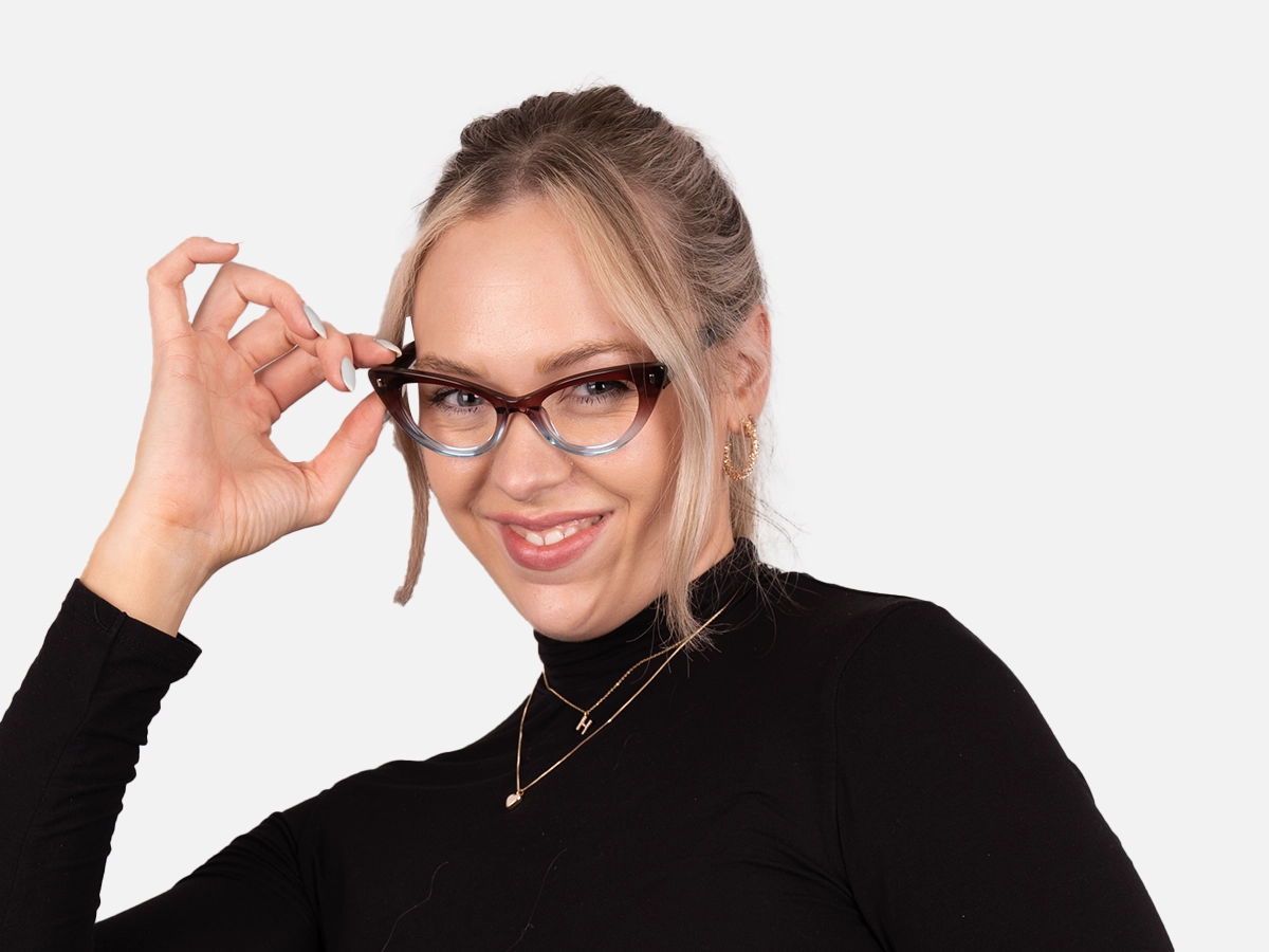 Crystal Brown And Blue Cat Eye Glasses-52