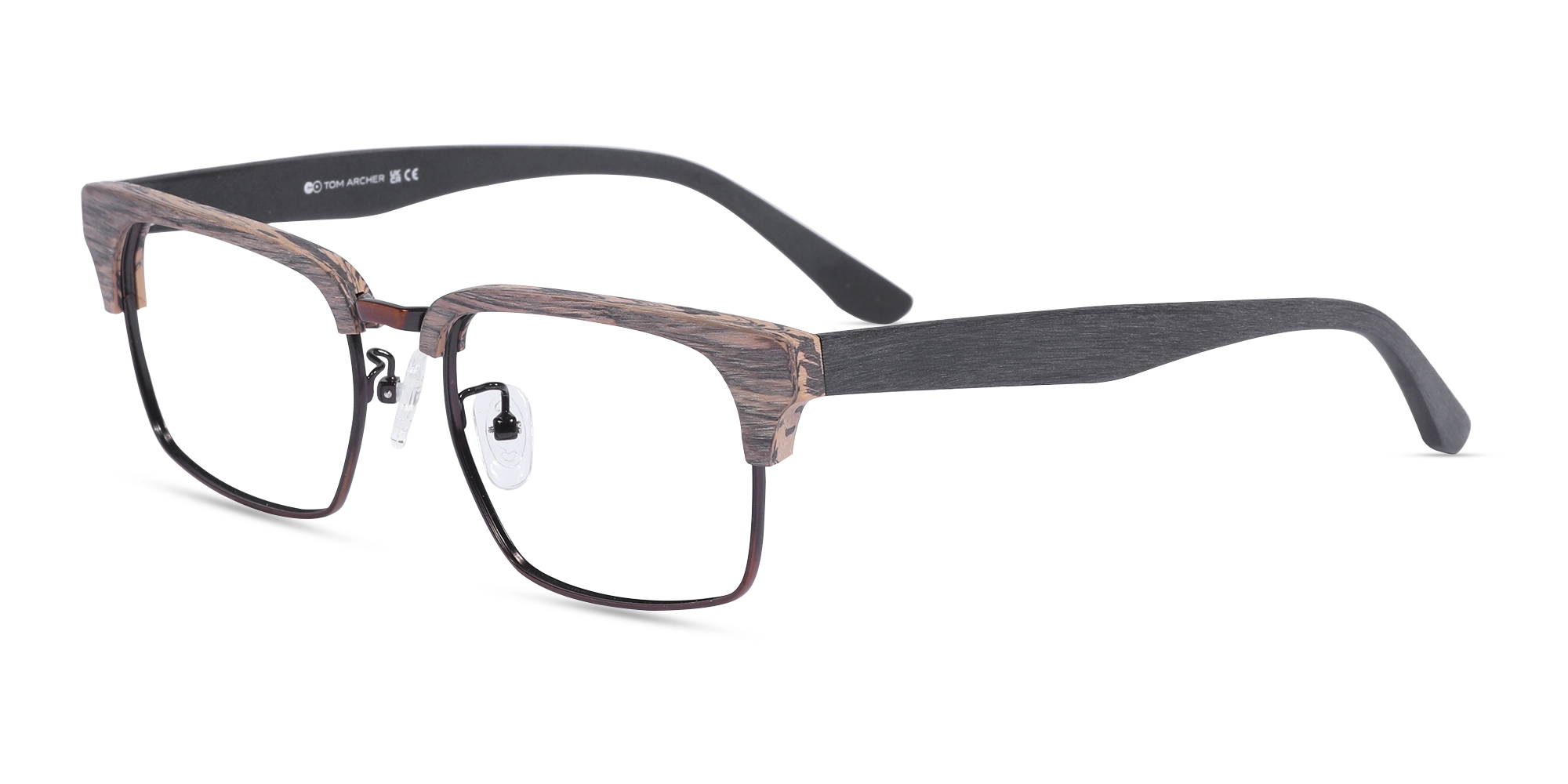 Beige Oak & Bronze Brown Wooden Metal Eyeglasses3