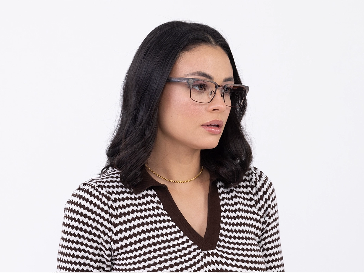 Rectangle Wooden Tortoise & Copper Brown Glasses 52