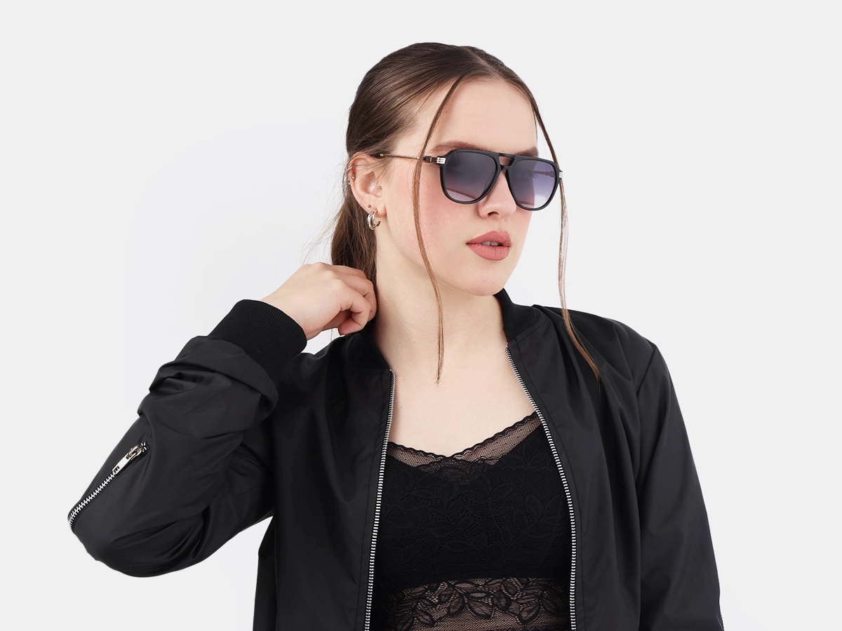 Black Double Bridge Pilot Sunglasses 51