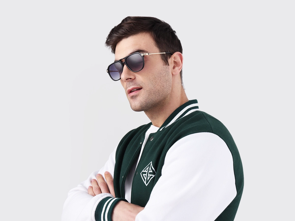 Black Double Bridge Pilot Sunglasses 42
