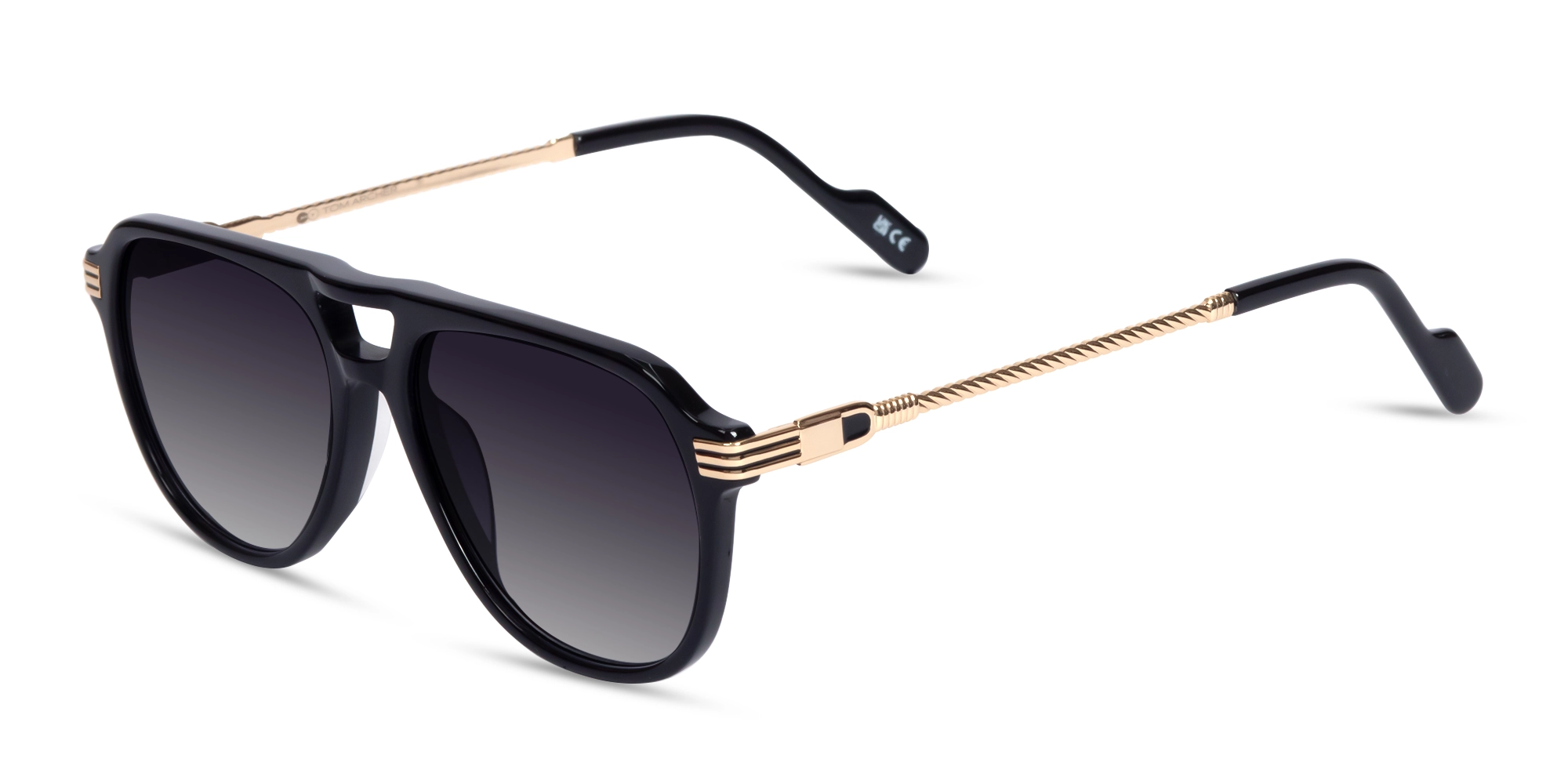 Black Double Bridge Pilot Sunglasses 3