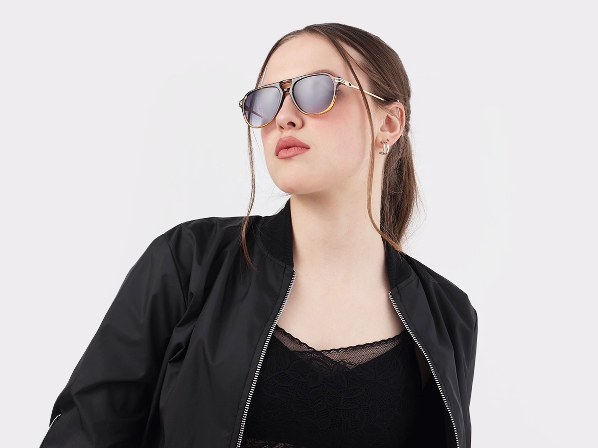 Crystal Gold & Black Marble Pilot Sunglasses 52