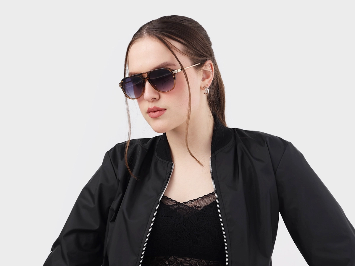 Crystal Gold & Black Marble Pilot Sunglasses 51