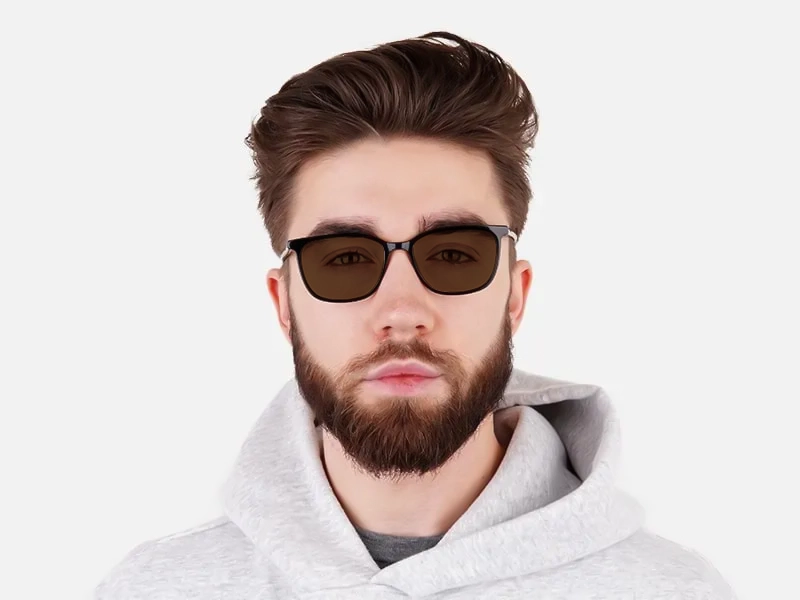 black square rectangular dark brown tinted sunglasses-