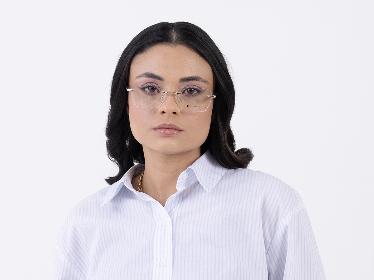 Champagne Gold Metal Rimless Geometric Eyeglasses 51