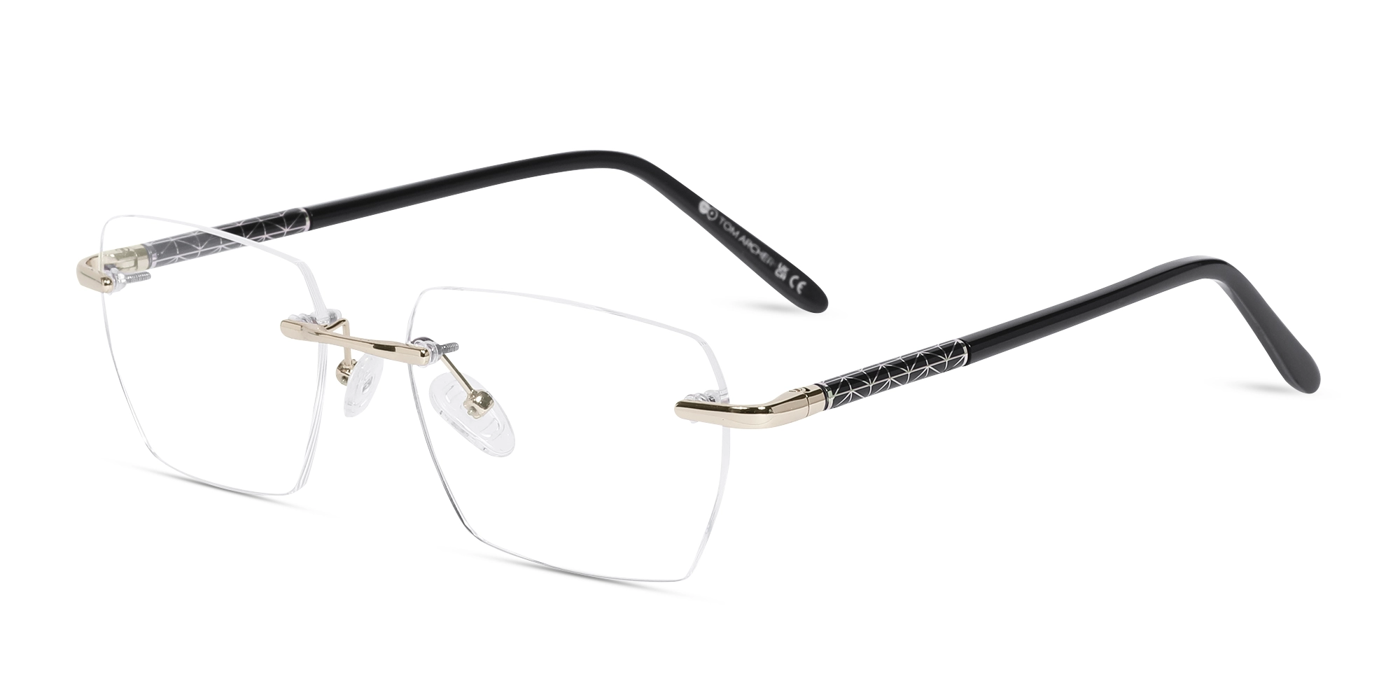 Champagne Gold Metal Rimless Geometric Eyeglasses-3