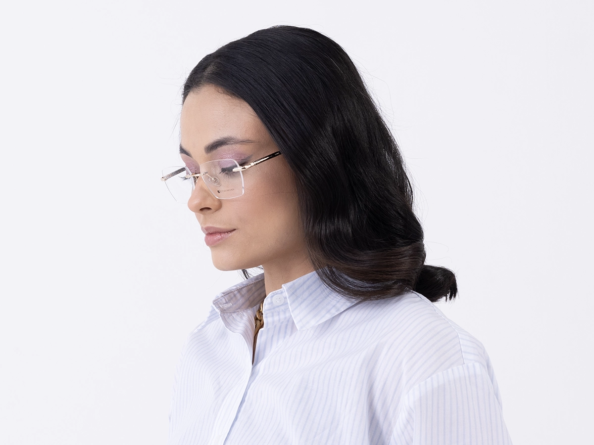 Champagne Gold Metal Rimless Geometric Eyeglasses 52