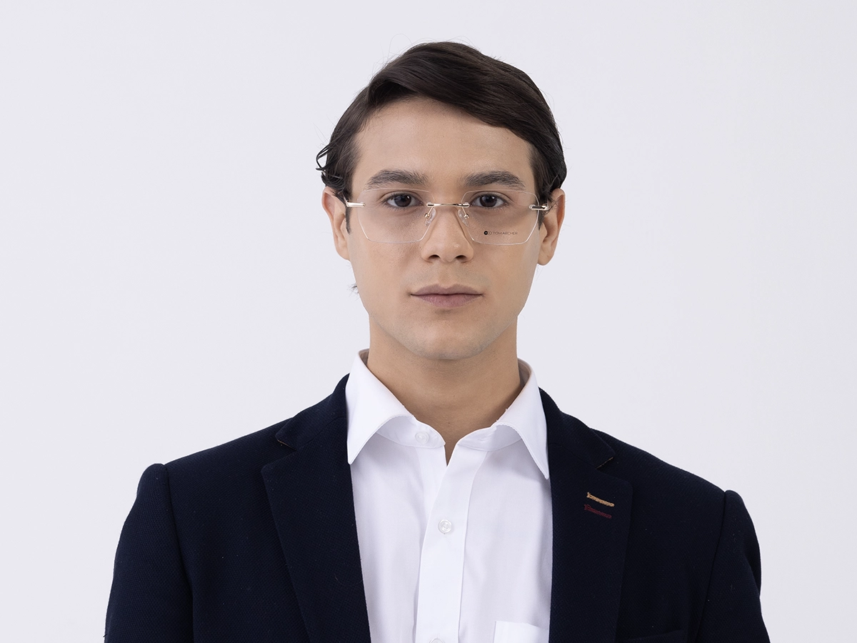 Champagne Gold Metal Rimless Geometric Eyeglasses 41
