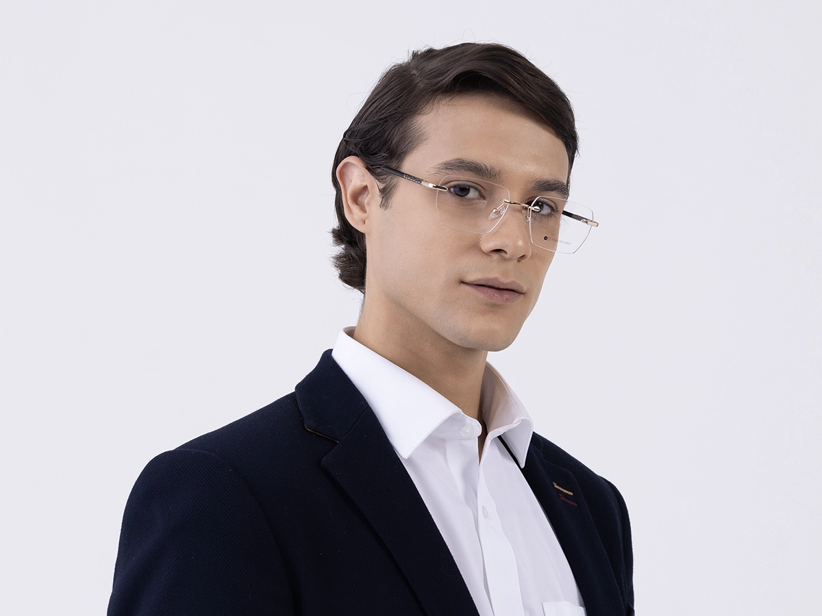 Champagne Gold Metal Rimless Geometric Eyeglasses 43