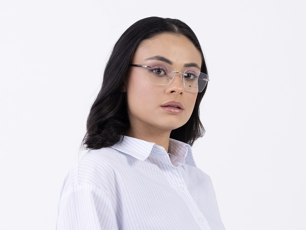 Silver Metal Rimless Geometric Eyeglasses 53