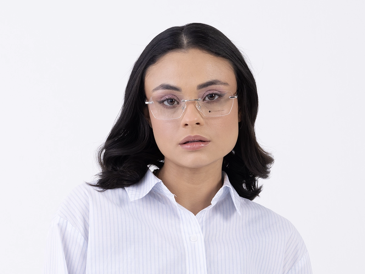 Silver Metal Rimless Geometric Eyeglasses 51