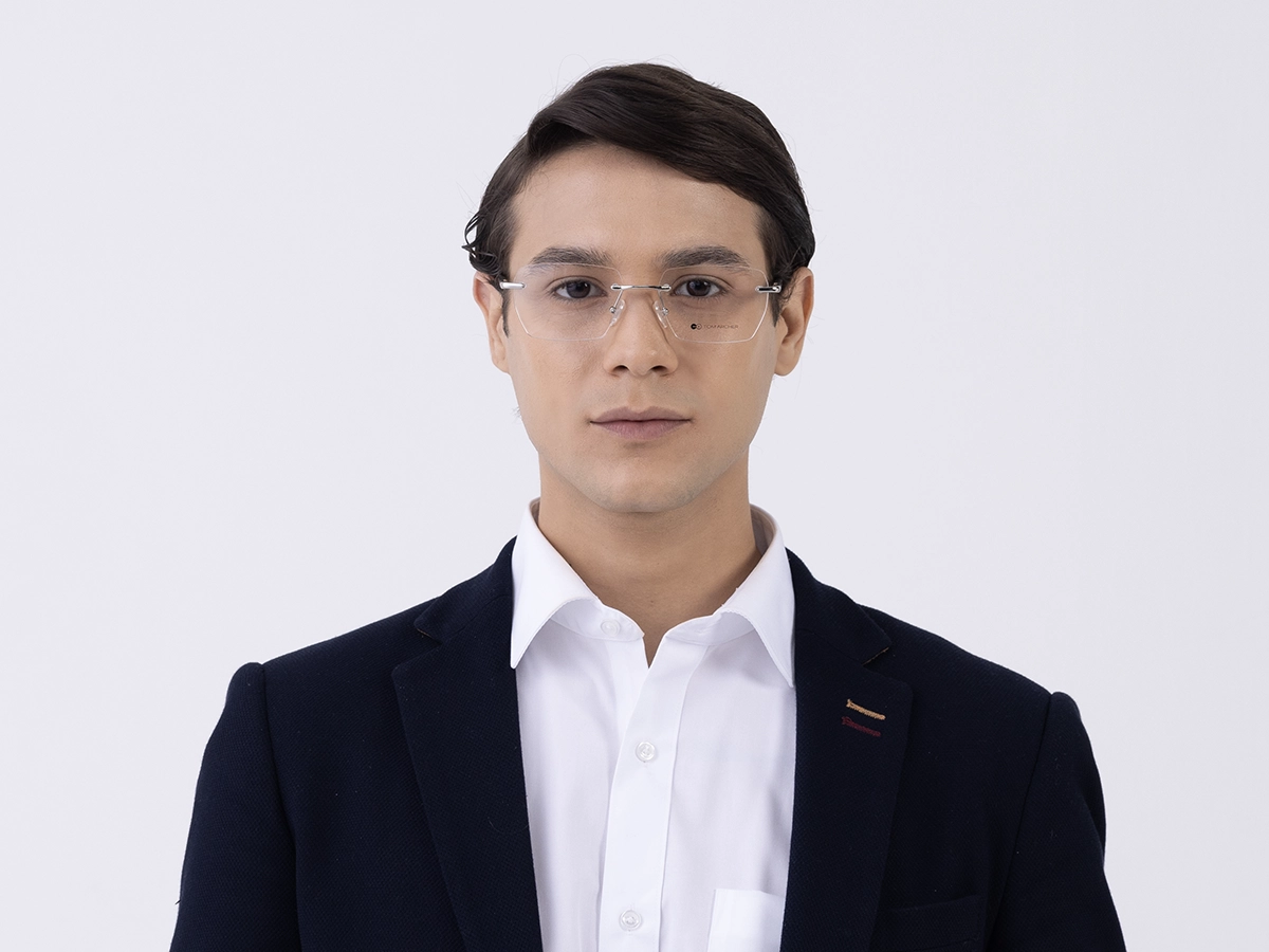 Silver Metal Rimless Geometric Eyeglasses-41