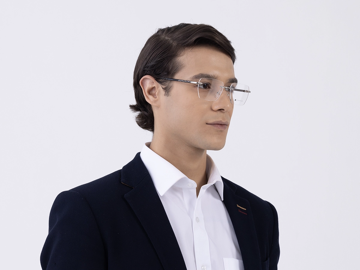 Silver Metal Rimless Geometric Eyeglasses 43