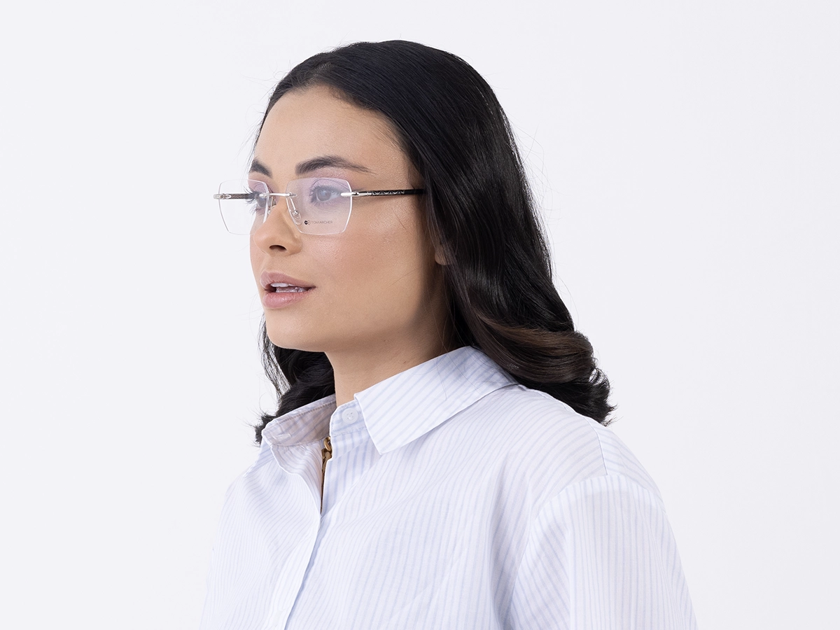 Silver Metal Rimless Geometric Eyeglasses 52