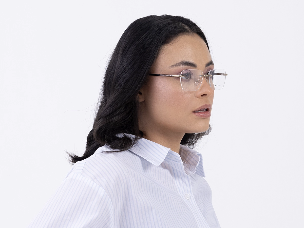 Gold Metal Rimless Geometric Eyeglasses 53