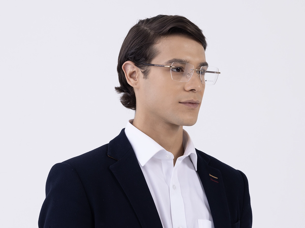 Gold Metal Rimless Geometric Eyeglasses 43