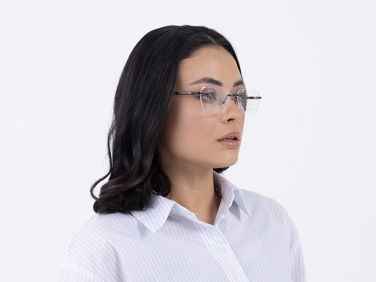 Black Metal Rimless Geometric Eyeglasses 53