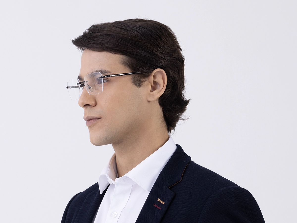 Black Metal Rimless Geometric Eyeglasses 42