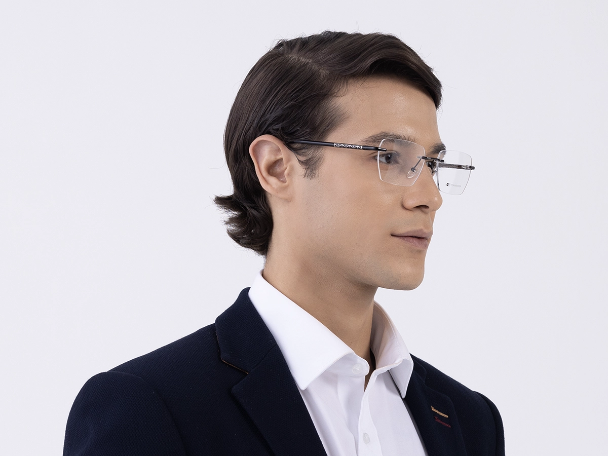 Black Metal Rimless Geometric Eyeglasses 43