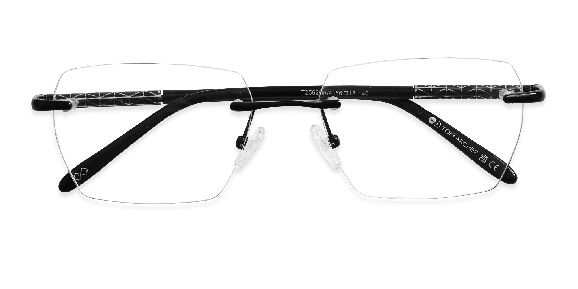Black Metal Rimless Geometric Eyeglasses-6