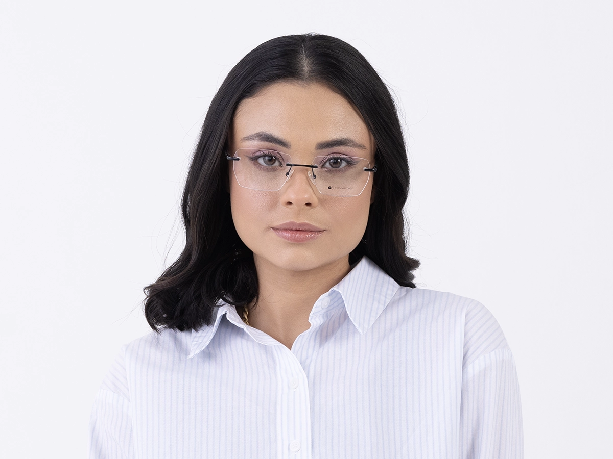 Black Metal Rimless Geometric Eyeglasses 51