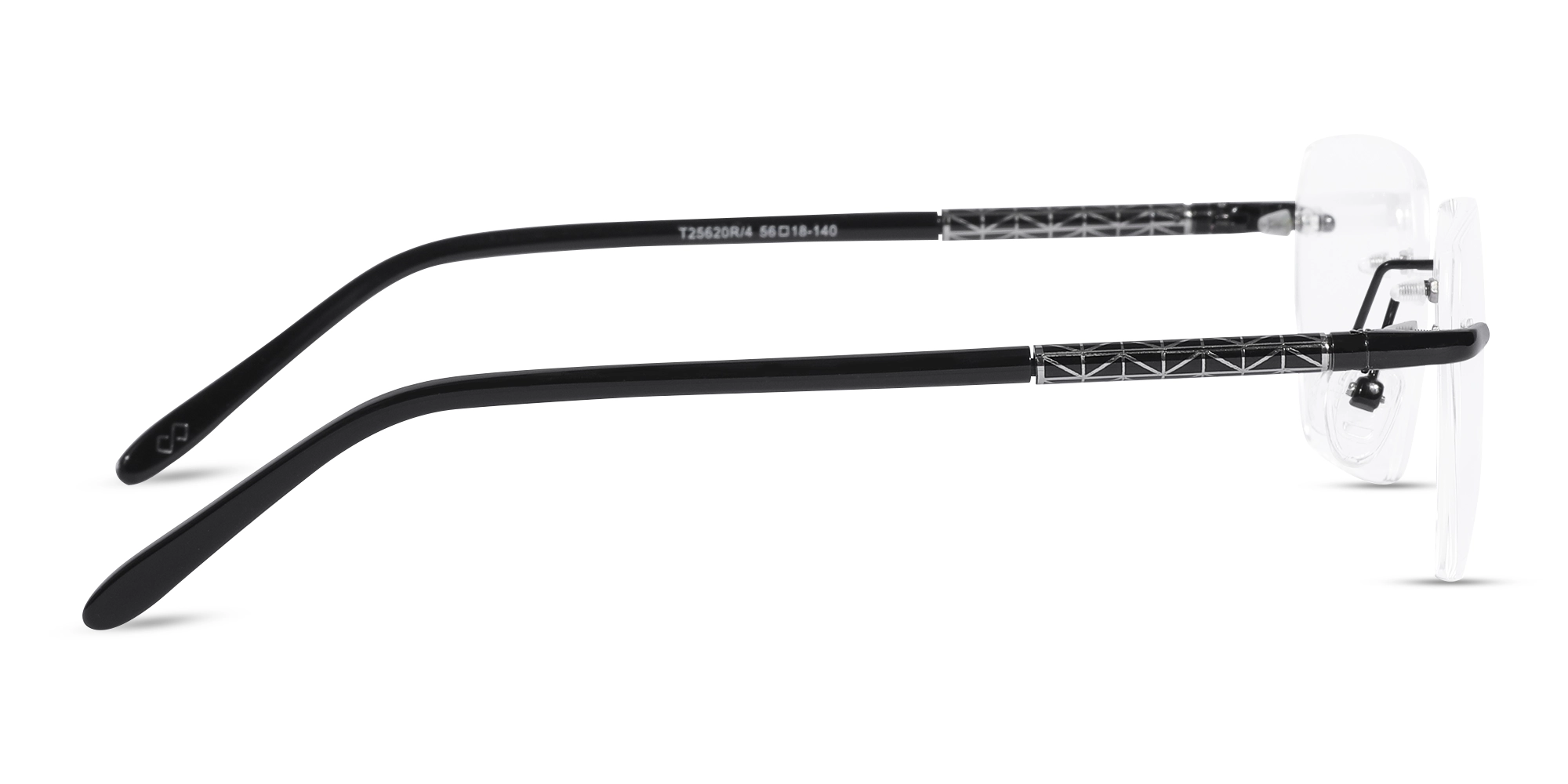 Black Metal Rimless Geometric Eyeglasses-4