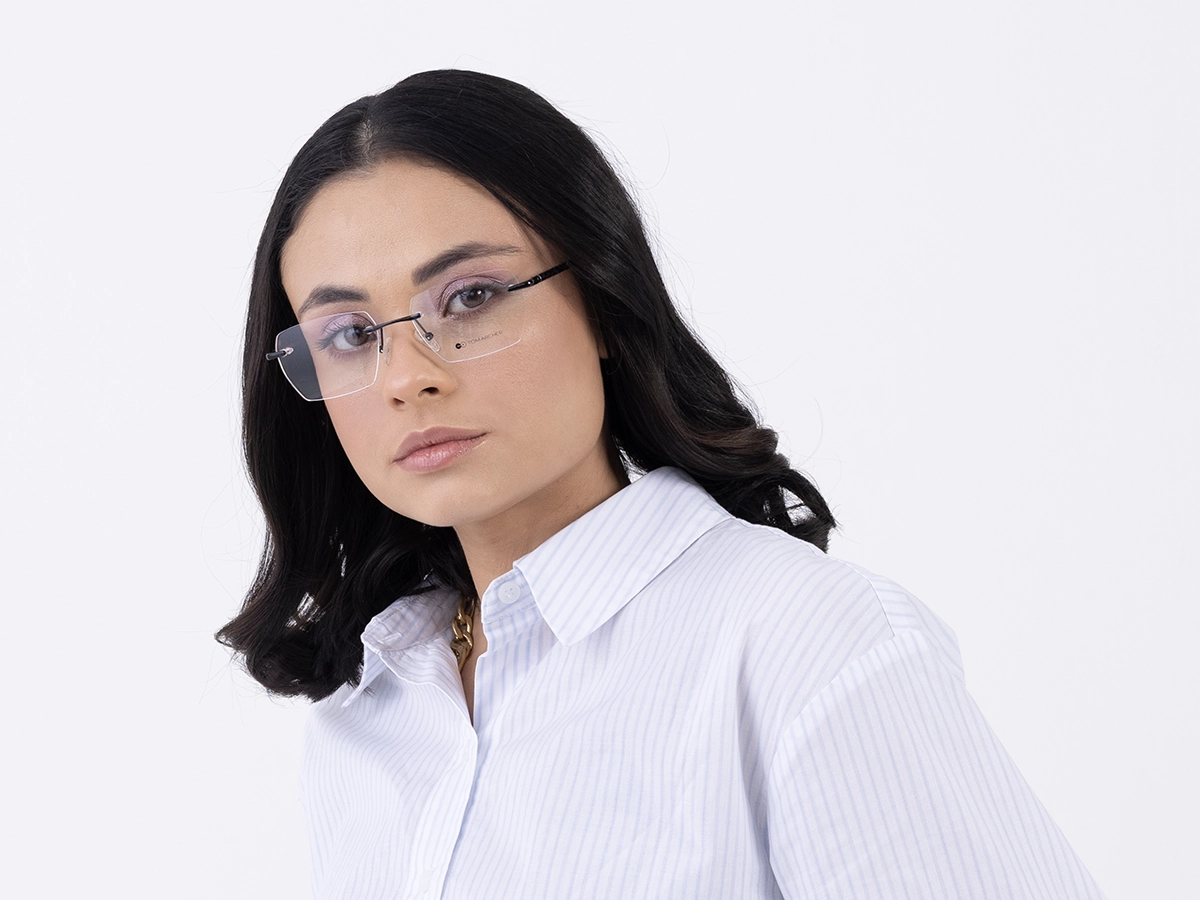 Black Metal Rimless Geometric Eyeglasses 52