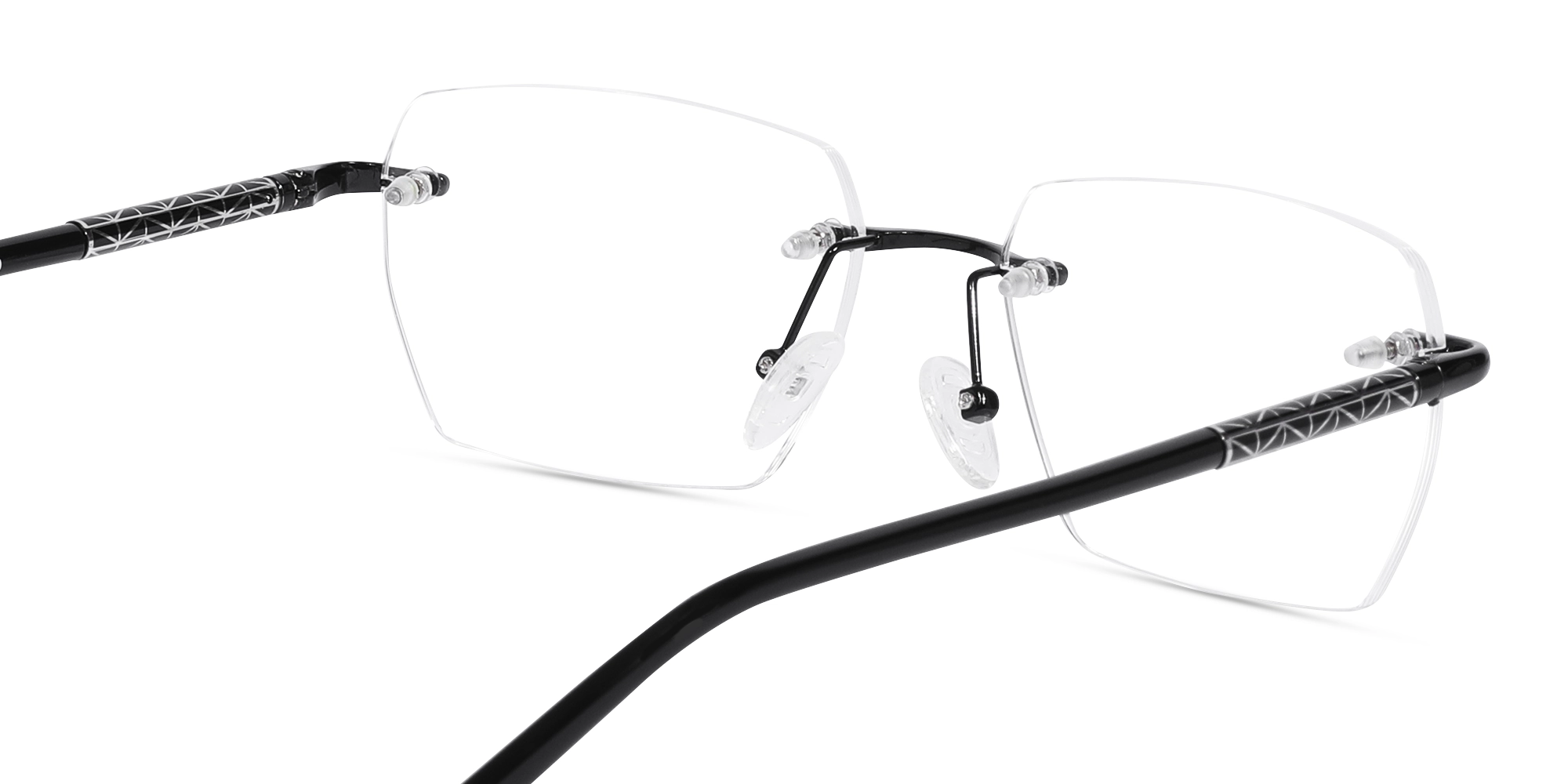 Black Metal Rimless Geometric Eyeglasses-5