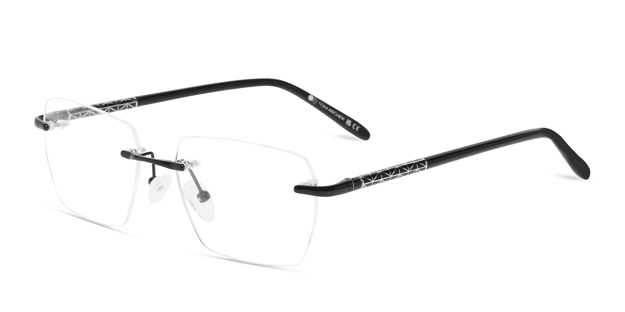 Black Metal Rimless Geometric Eyeglasses-3