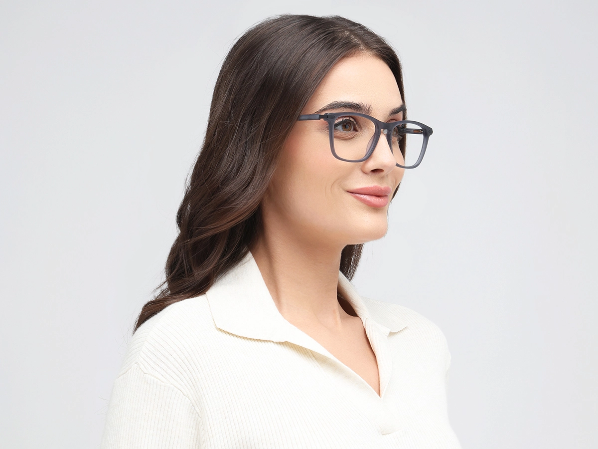 Matte Grey Rectangle Keyhole Glasses 53