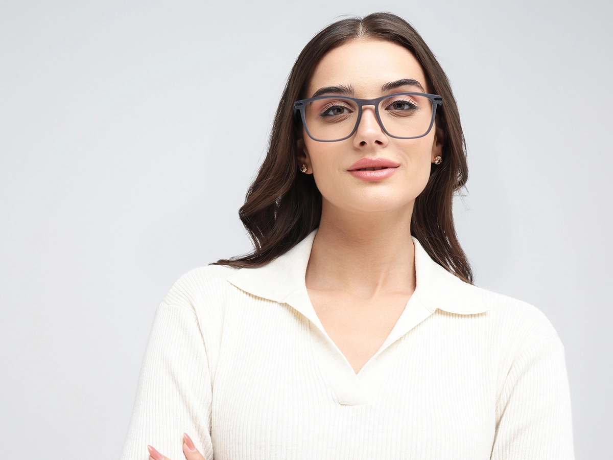 Matte Grey Rectangle Keyhole Glasses 51