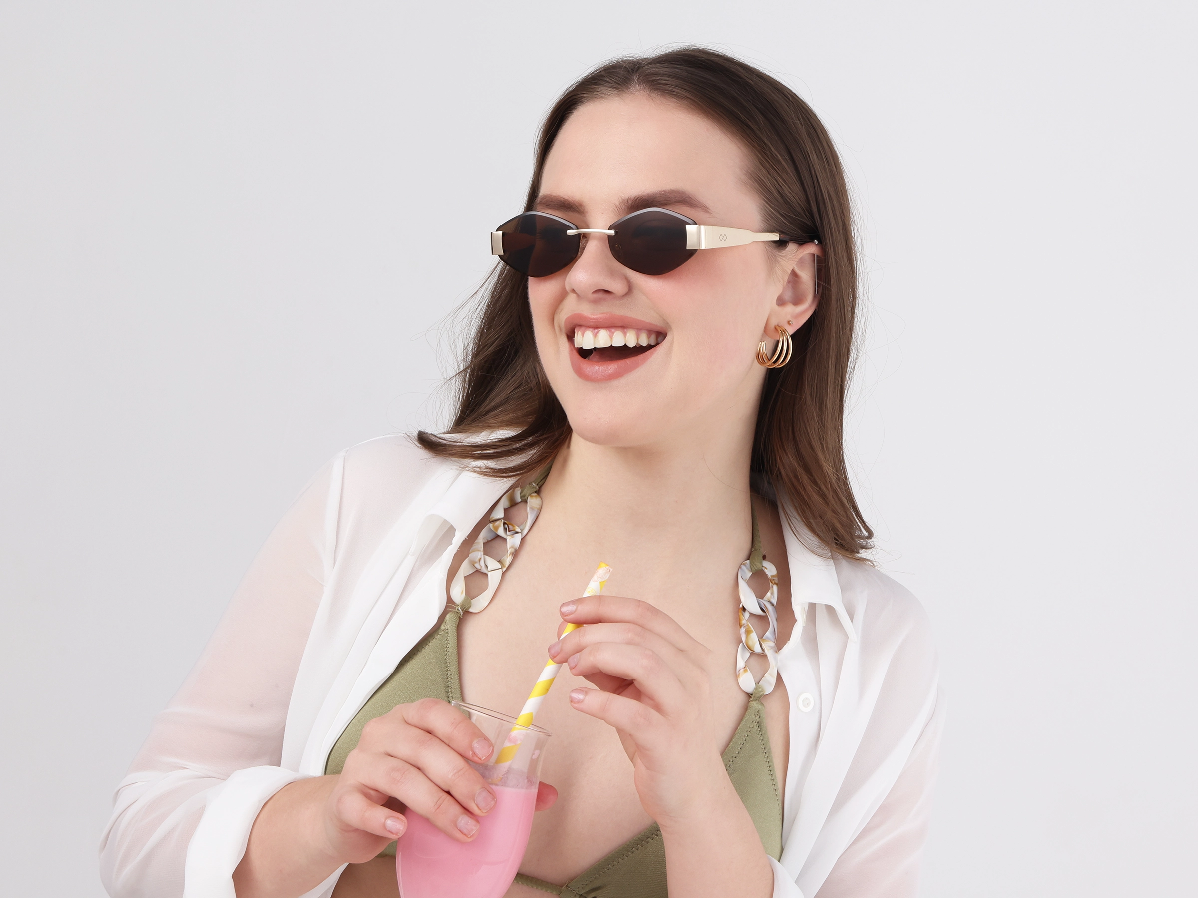 Champagne Gold Oval Rimless Sunglasses