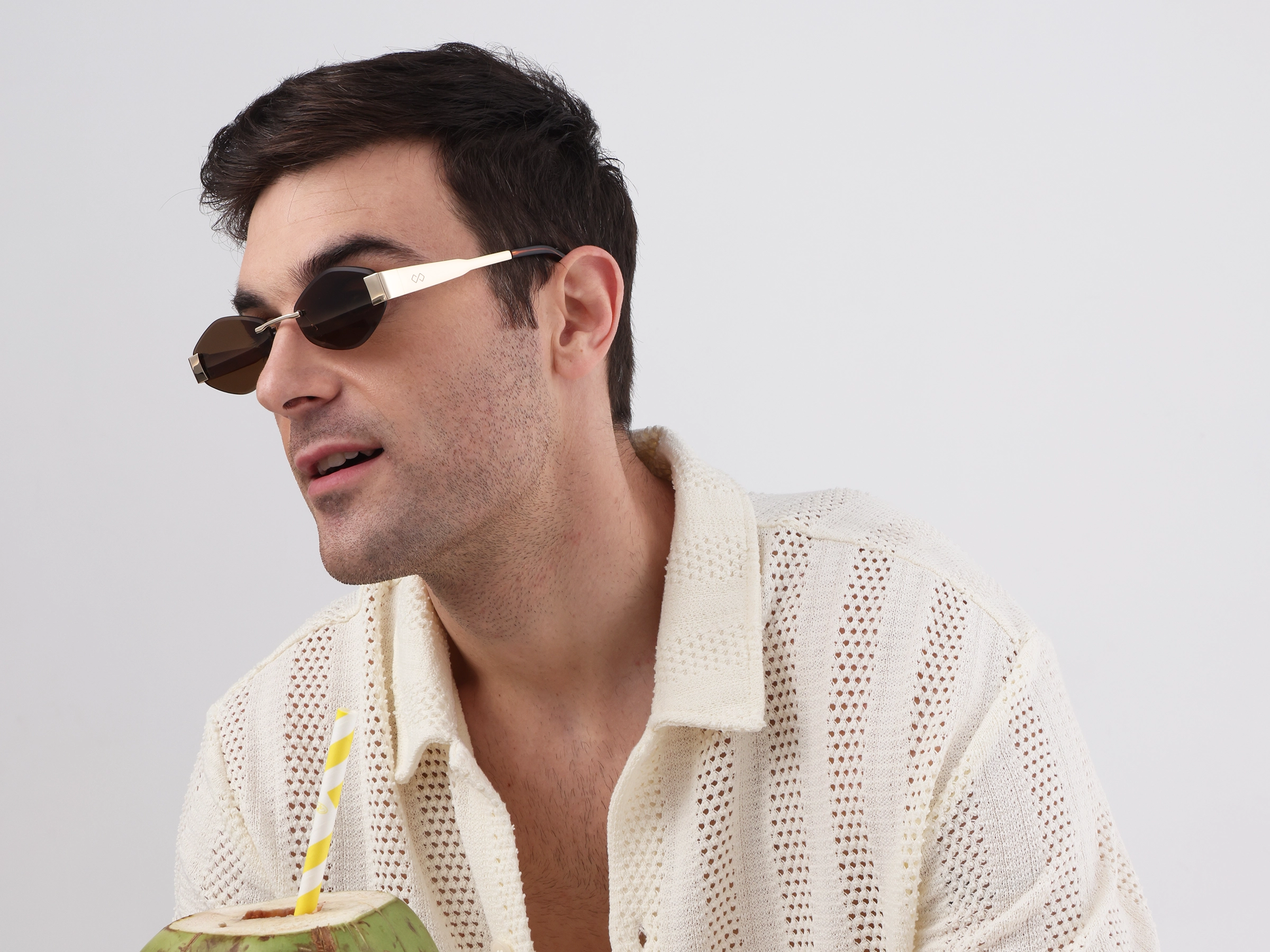 Champagne Gold Oval Rimless Sunglasses