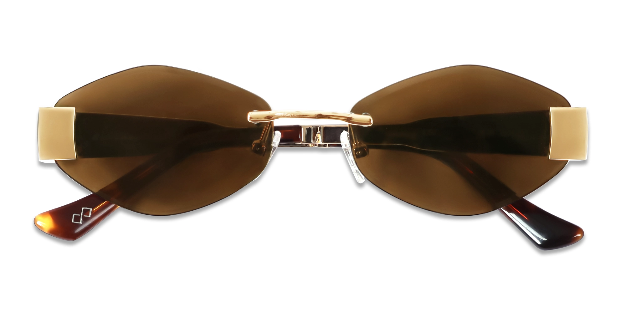 Champagne Gold Oval Rimless Sunglasses-6