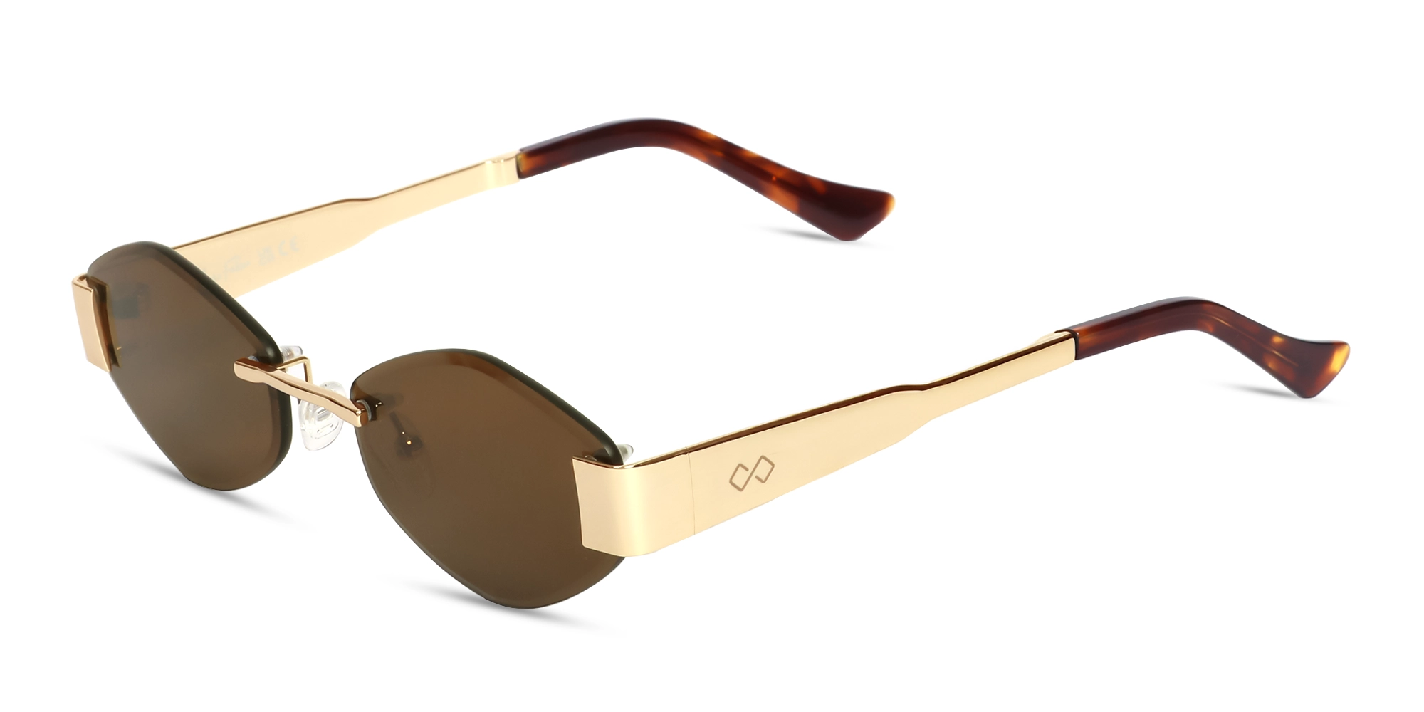 Champagne Gold Oval Rimless Sunglasses-3