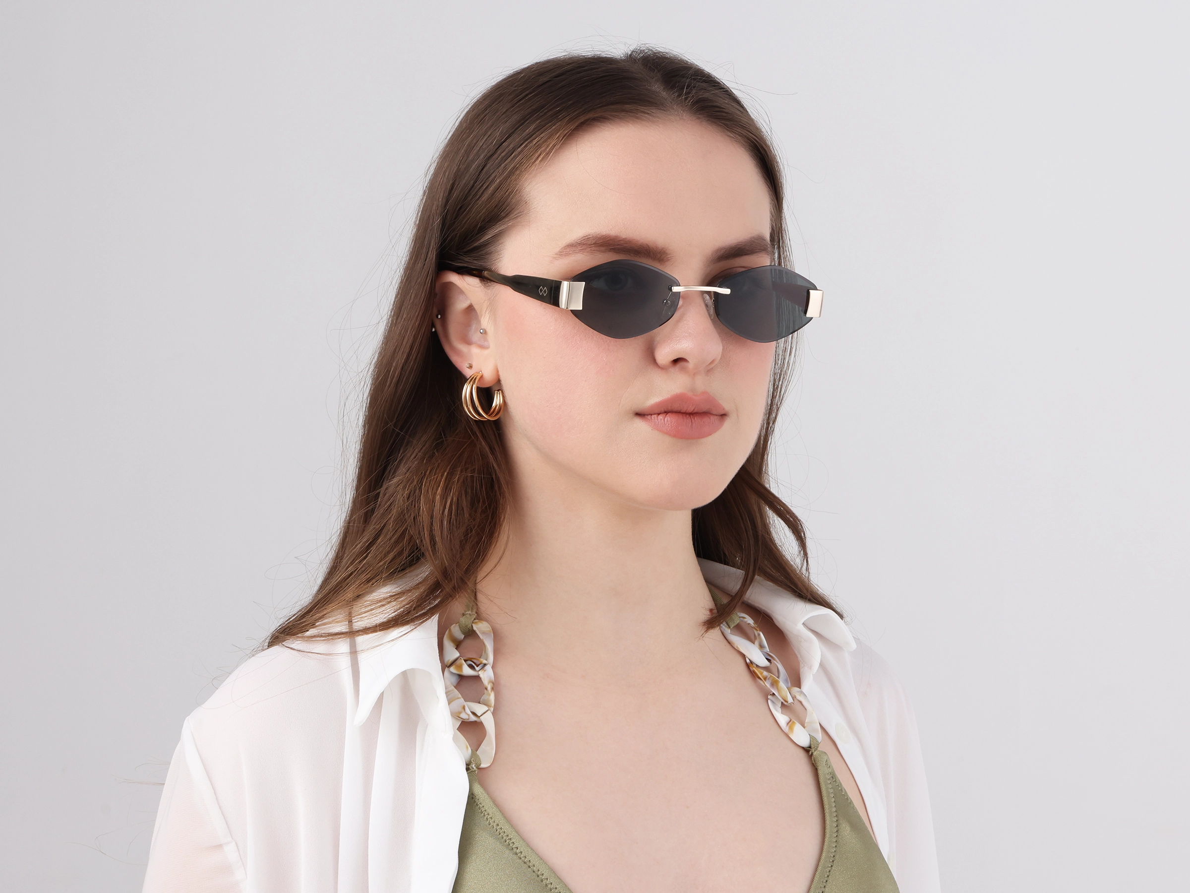 Champagne Gold Metal Rimless Sunglasses
