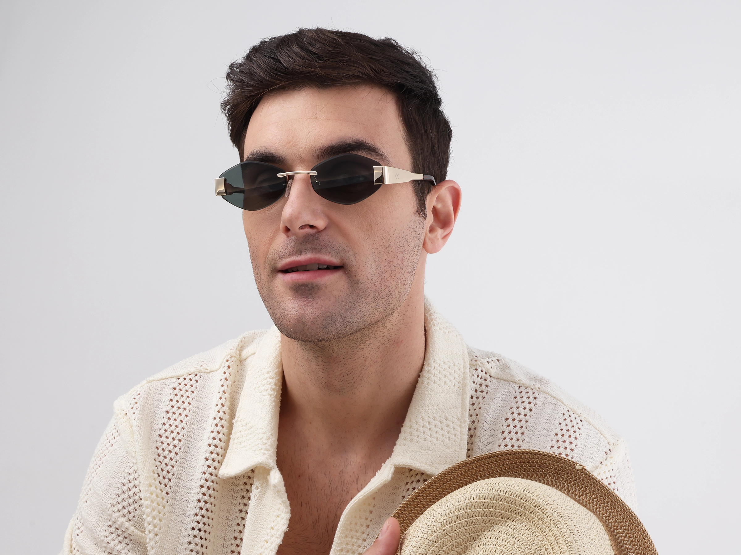 Champagne Gold Metal Rimless Sunglasses