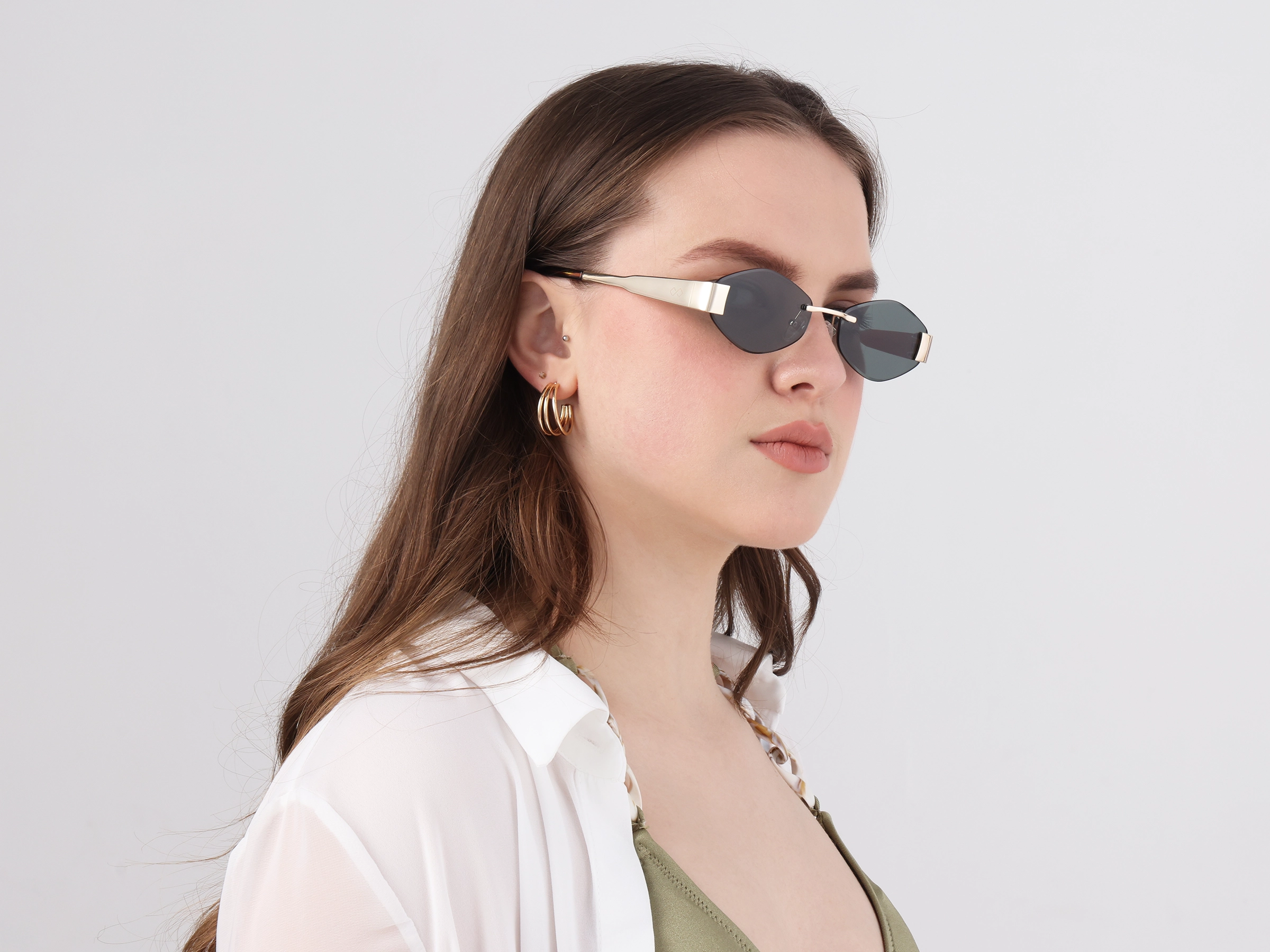 Champagne Gold Metal Rimless Sunglasses