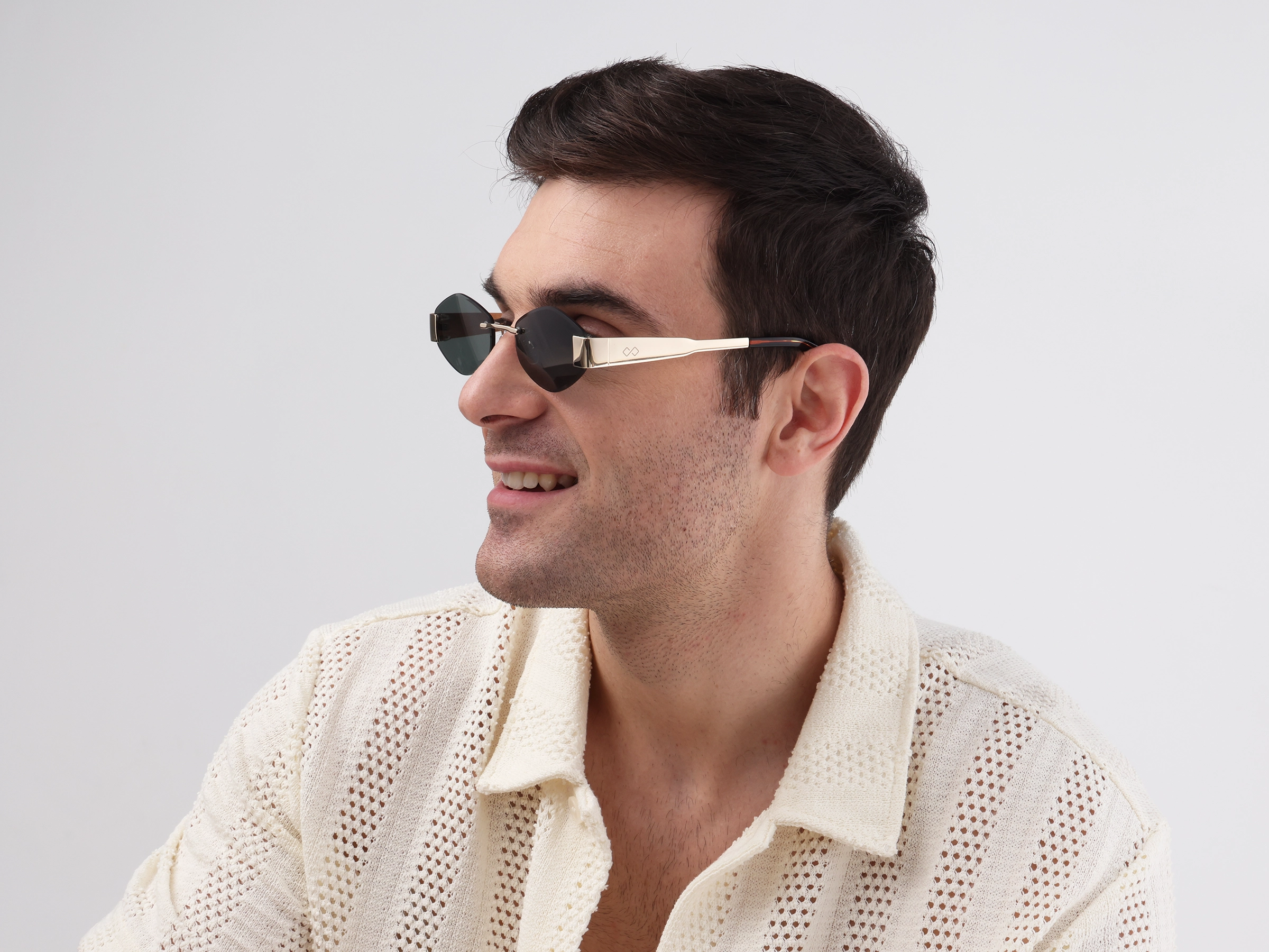 Champagne Gold Metal Rimless Sunglasses