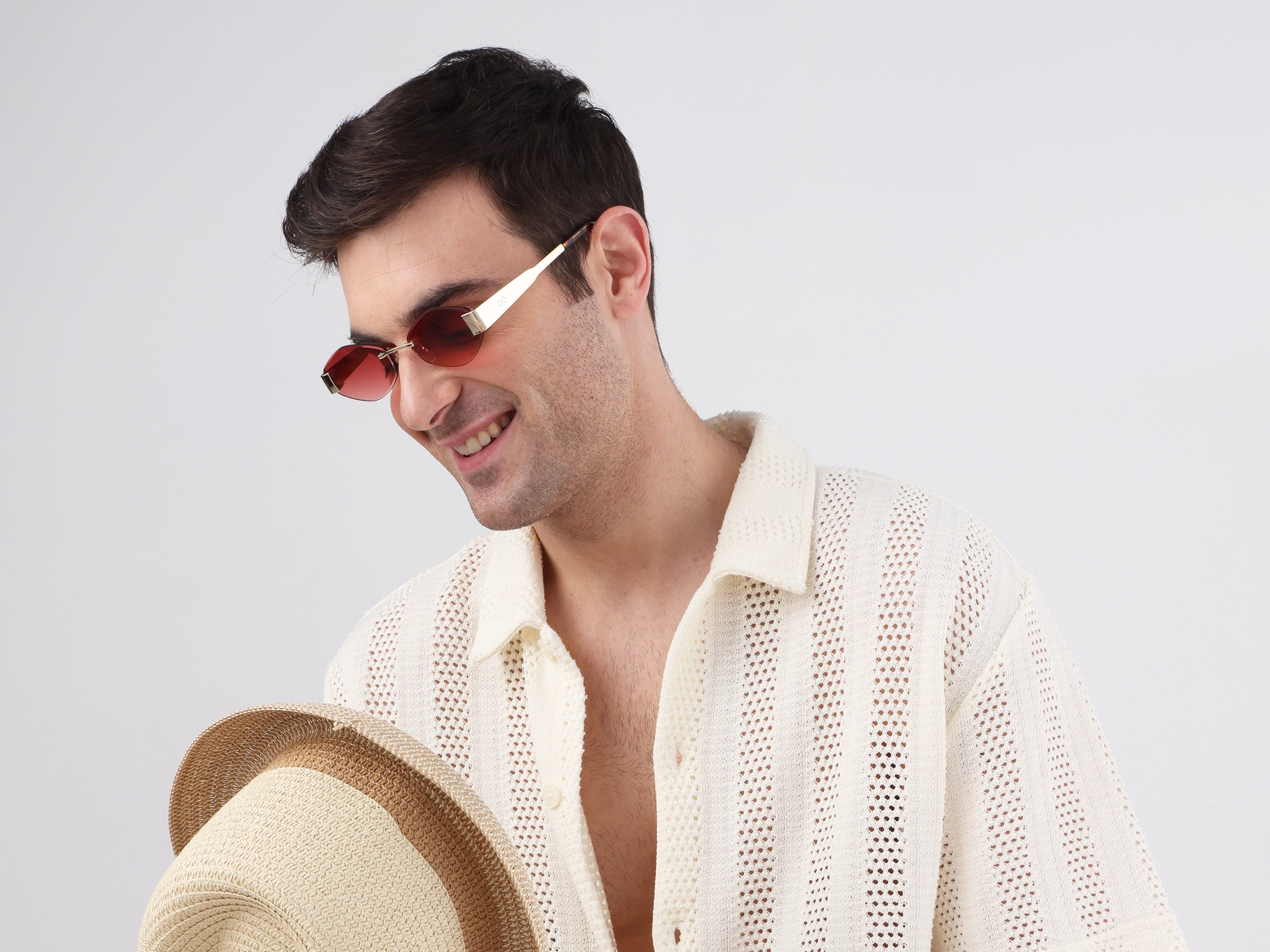 Champagne Gold Rimless Geometric Sunglasses