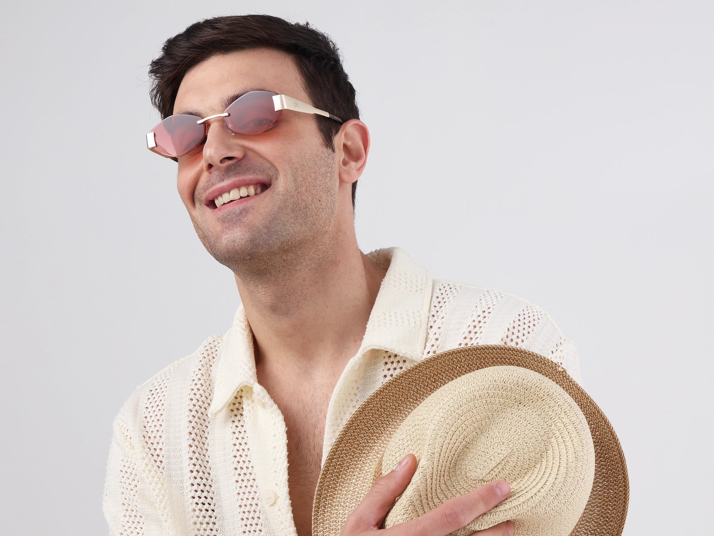 Champagne Gold Rimless Geometric Sunglasses