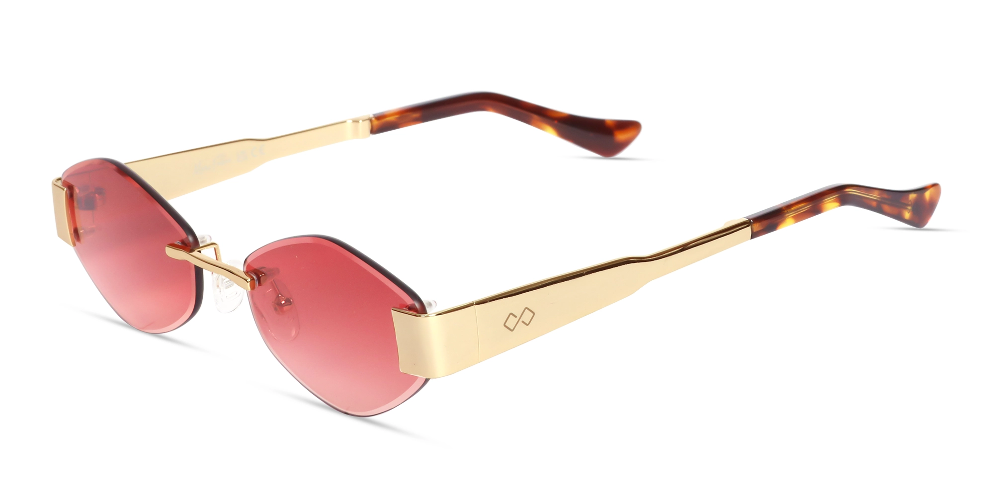 Champagne Gold Rimless Geometric Sunglasses-3