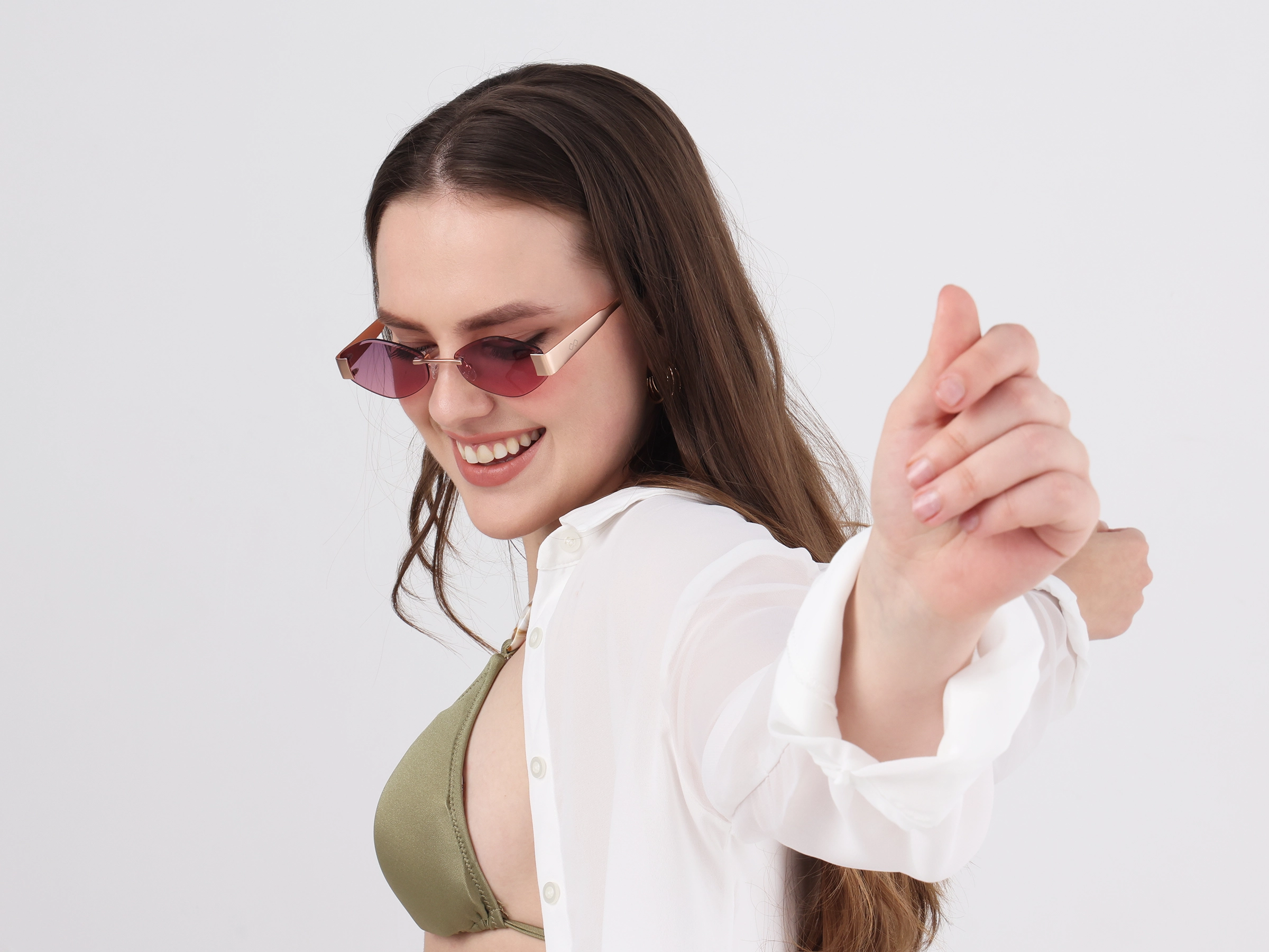 Matte Rose Gold Rimless Geometric Sunglasses