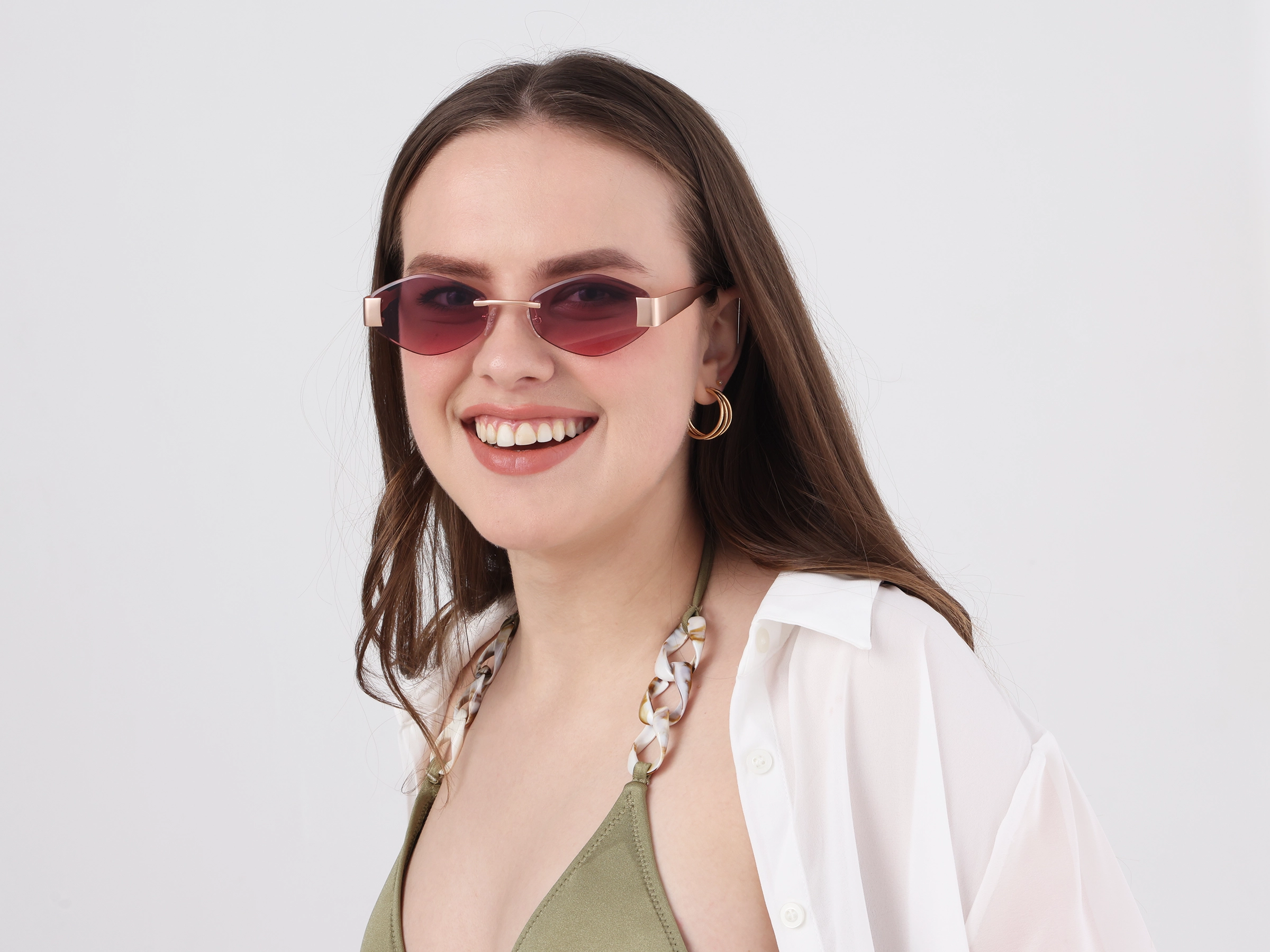 Matte Rose Gold Rimless Geometric Sunglasses