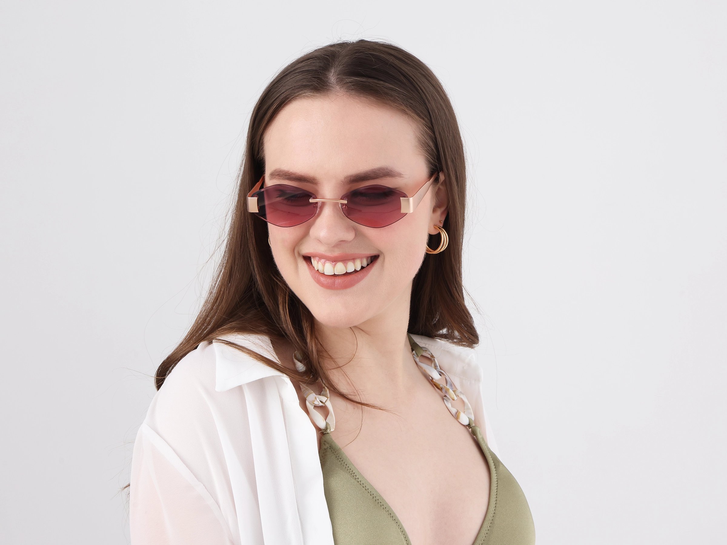 Matte Rose Gold Rimless Geometric Sunglasses