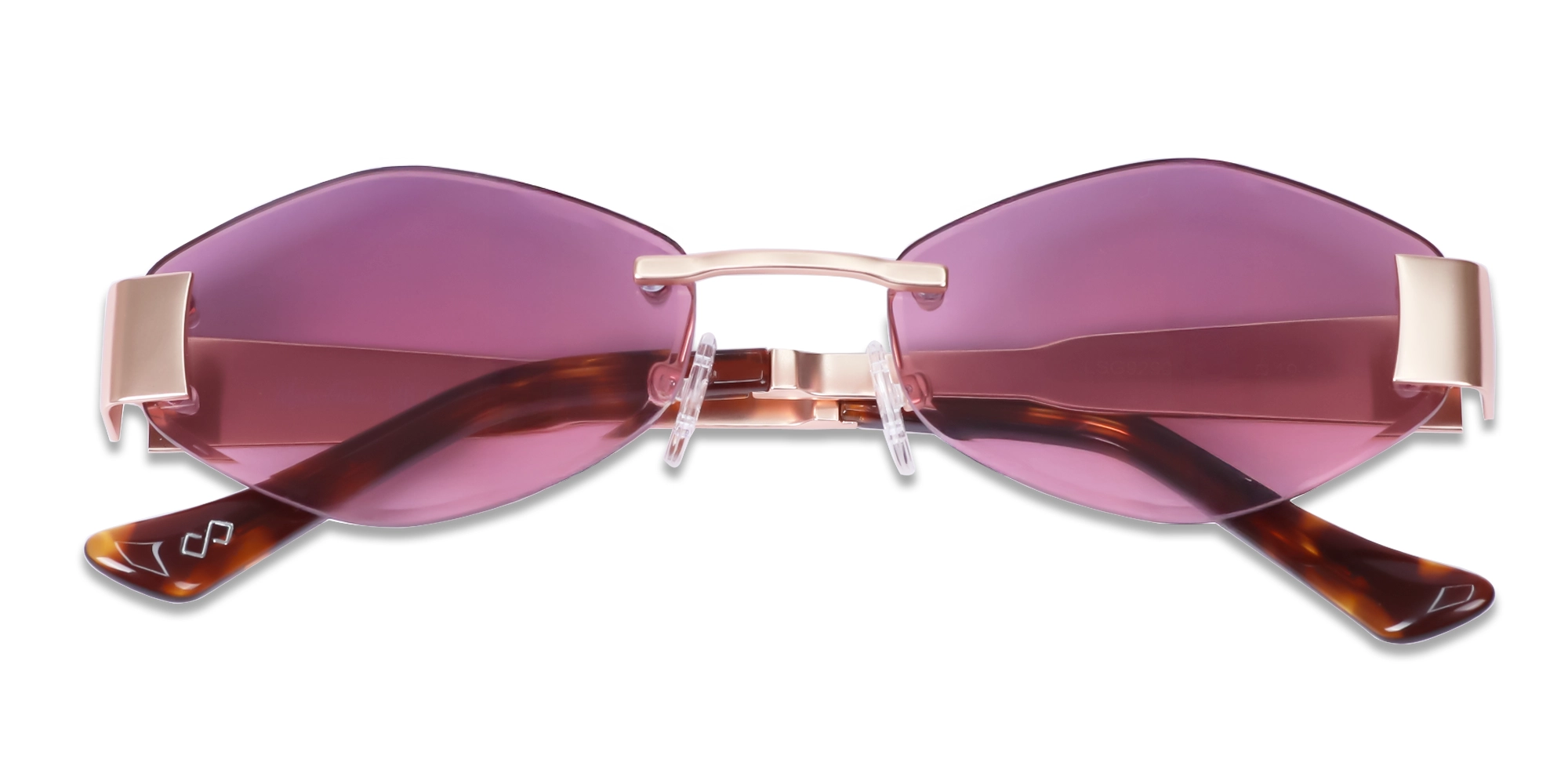 Matte Rose Gold Rimless Geometric Sunglasses-6