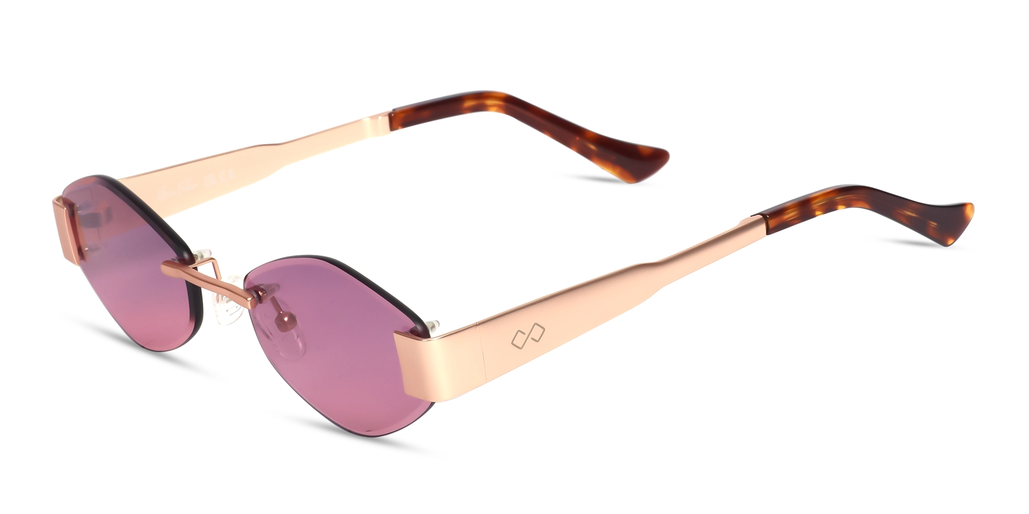 Matte Rose Gold Rimless Geometric Sunglasses-3